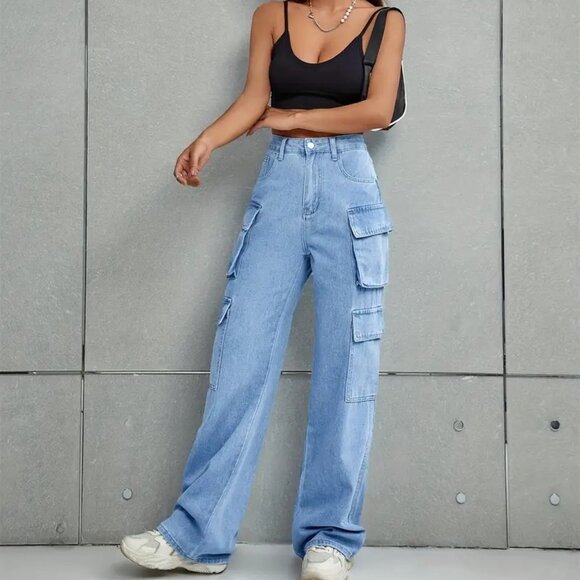 Plain Pockets Cargo Pants (Color: Sky Blue) - Picture 2 of 2